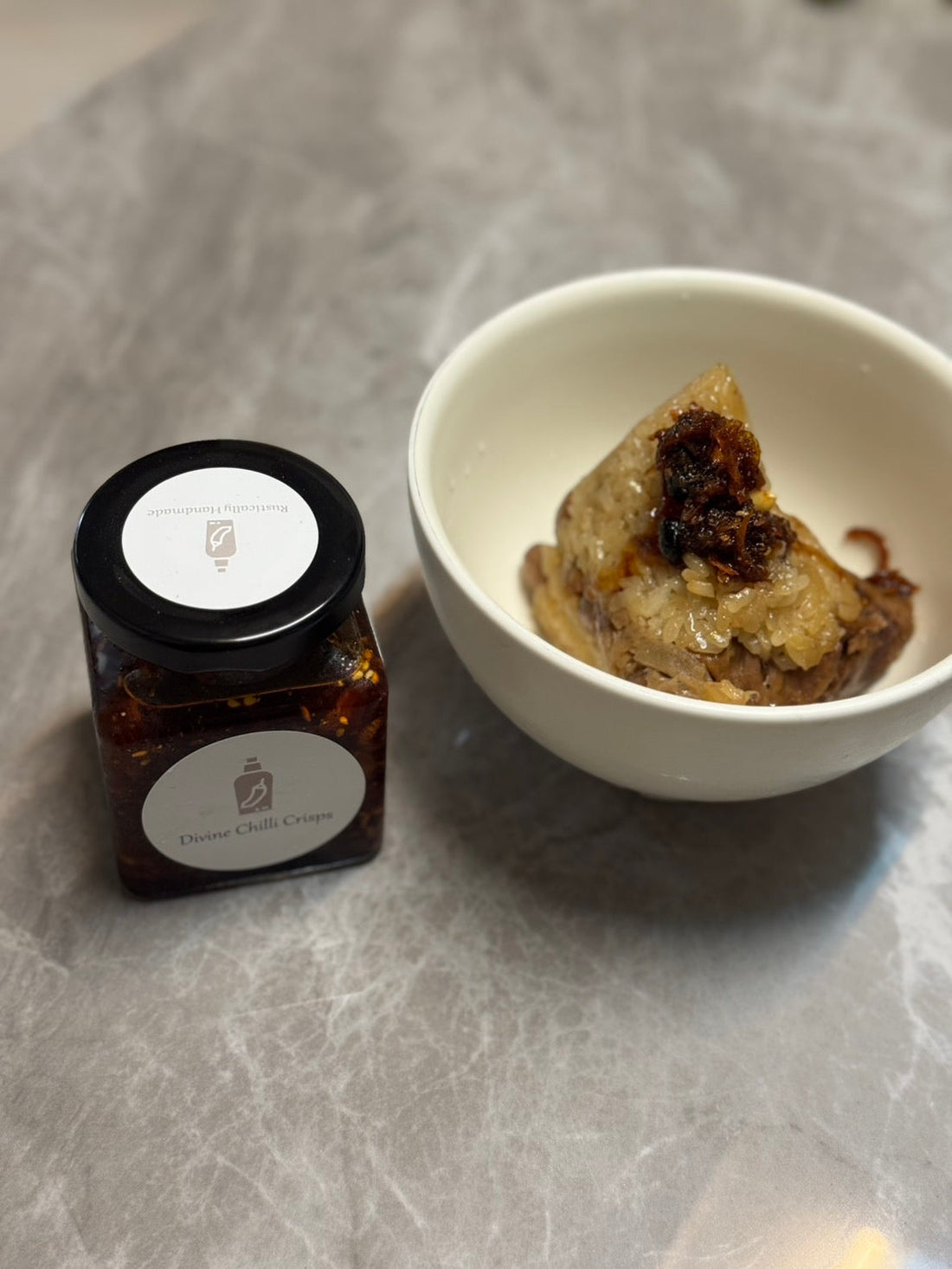 Taiwanese zongzi rice dumpling with Divine Chilli Crisps by Rustically Handmade