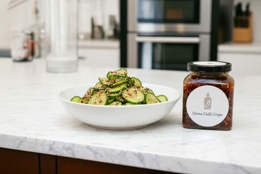 Recipe -  Cucumber Salad with Divine Chilli Crisps 食譜 - 青瓜沙律配勁正辣脆