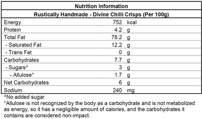 Rustically Handmade Nutrition Label Divine Chilli Crisps