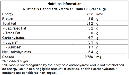 Rustically Handmade Nutrition Label Moreish Chilli Oil