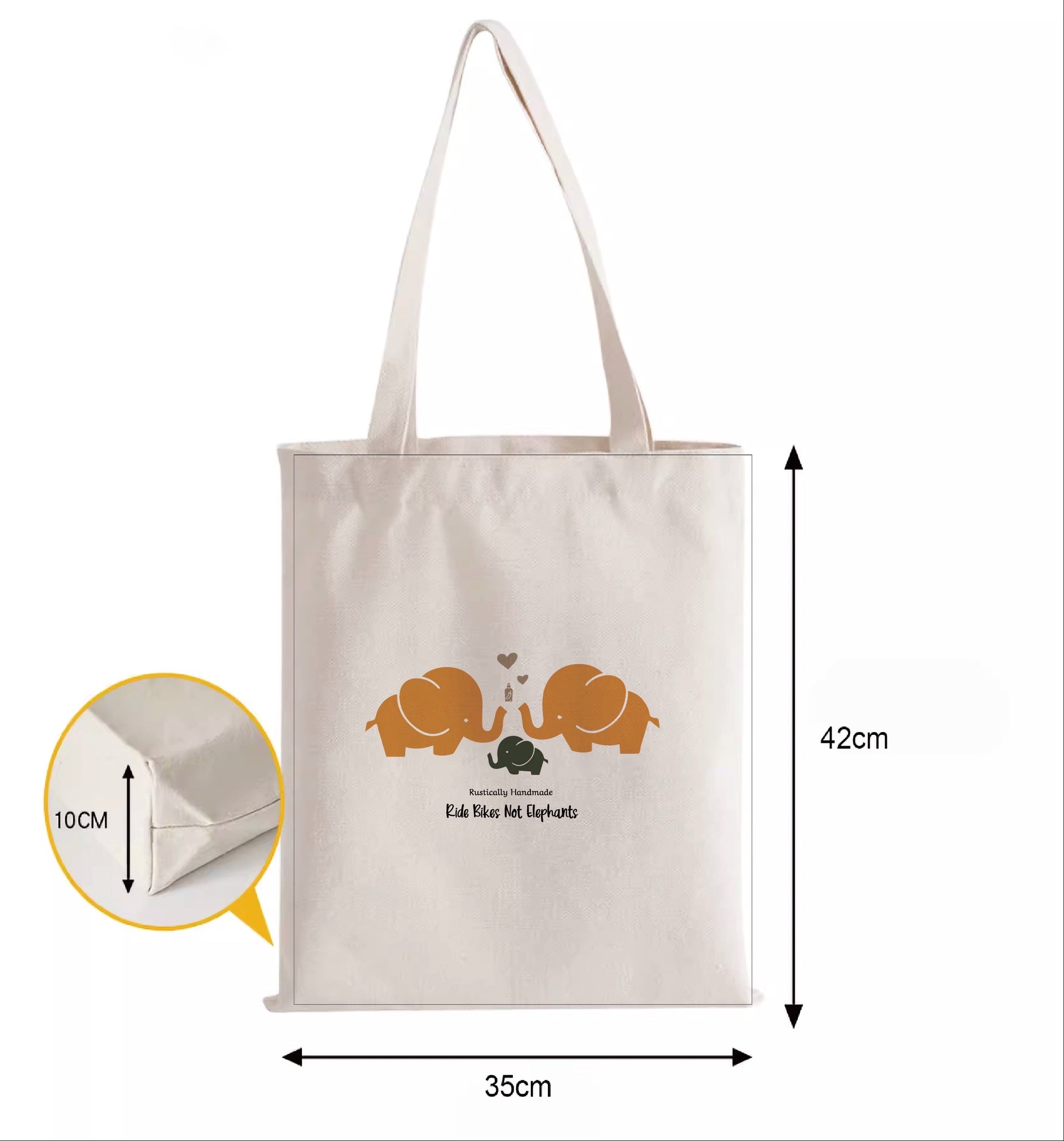 Rustically Handmade Tote Bag Dimensions 1