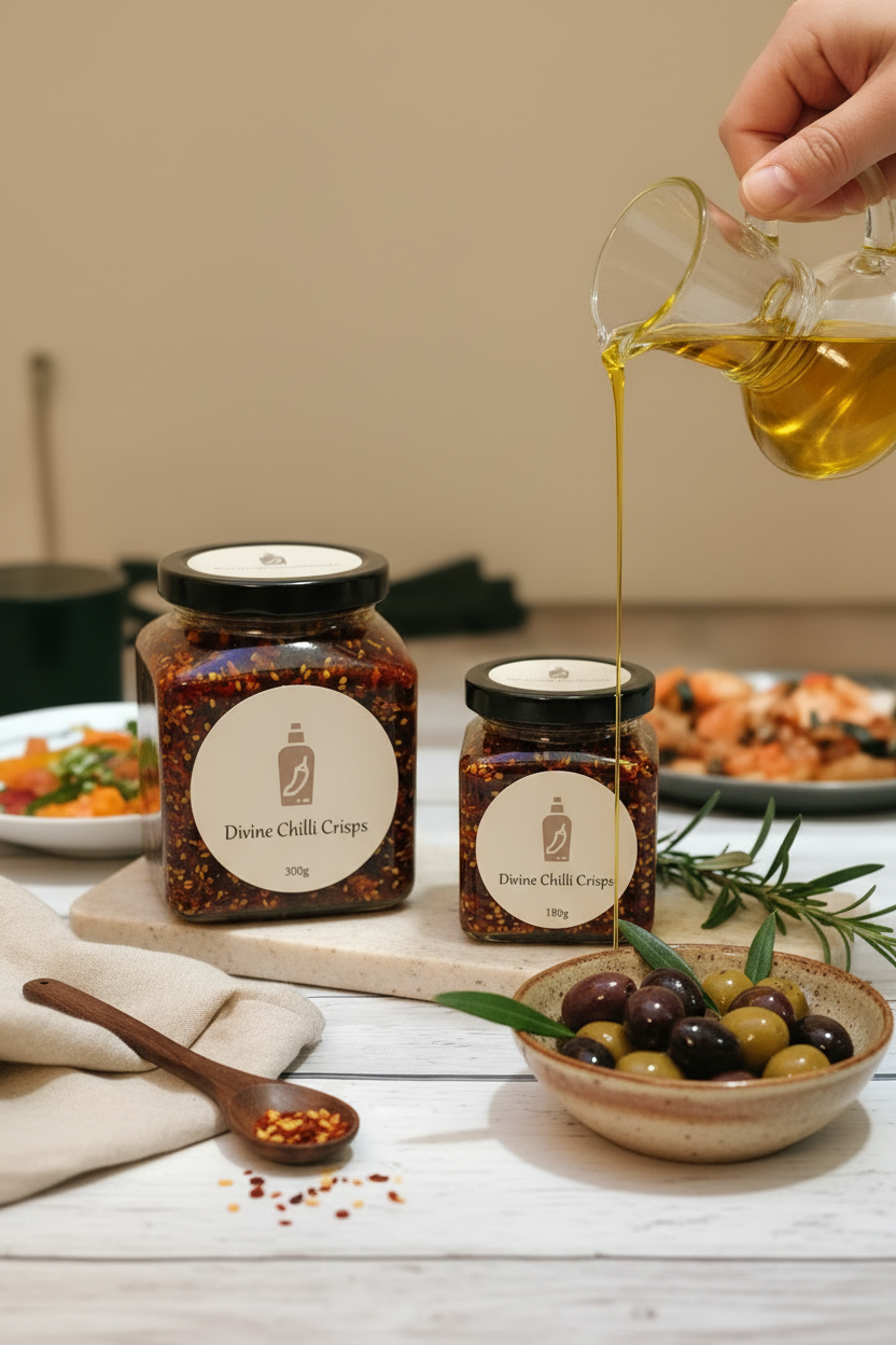 Divine Chilli Crisps Olive Drizzle