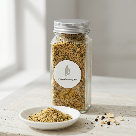 Everyday Seasoning Salt close-up with new bottle